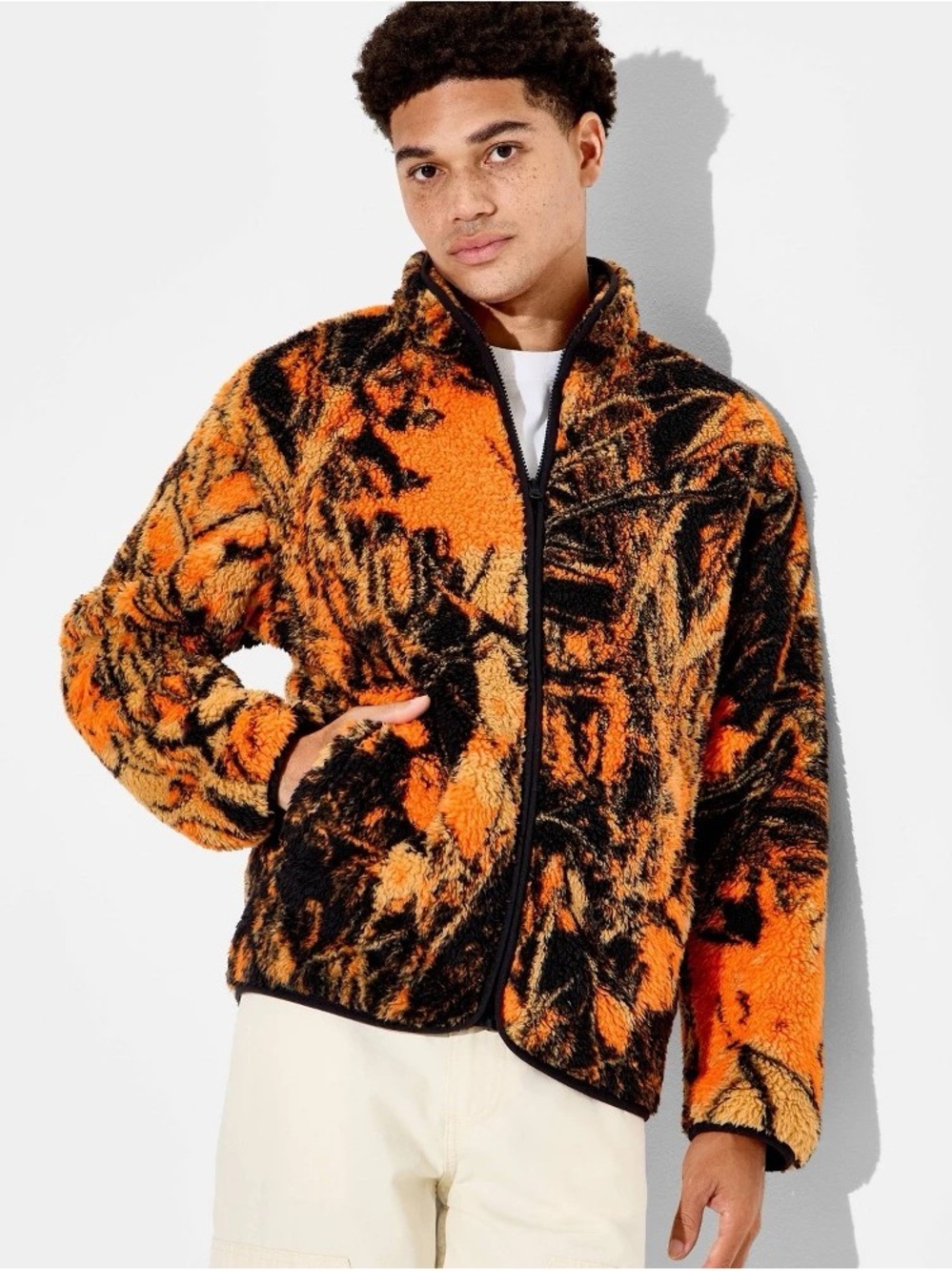Original Use Orange and Black Fuzzy Zip-Up Sweater b169s